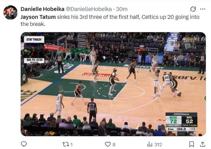 塔图姆准三双引领凯尔特人大胜雄鹿取两连胜